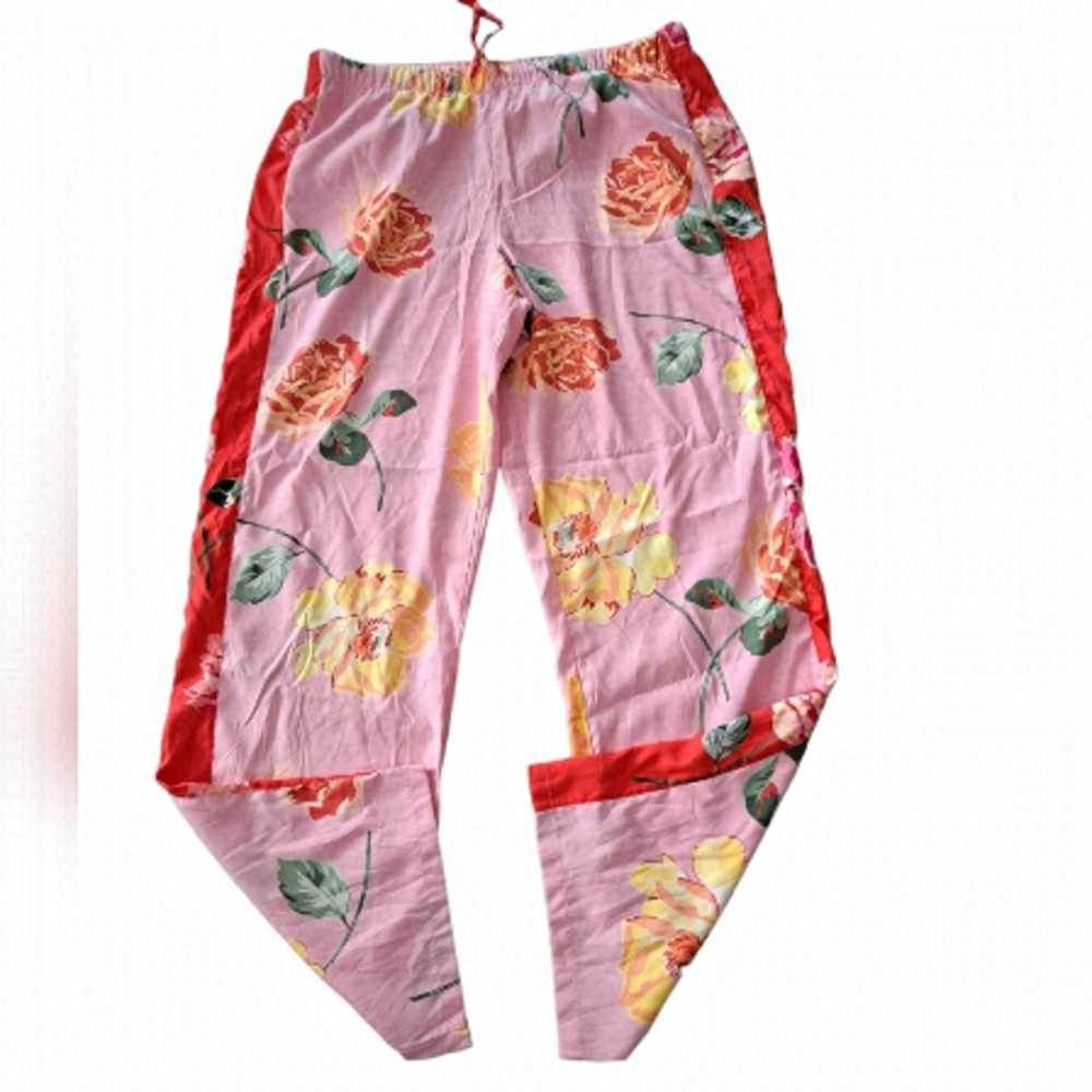 VICTORIA'S SECRET silky feel polyester floral PJ lounge pants pockets LG